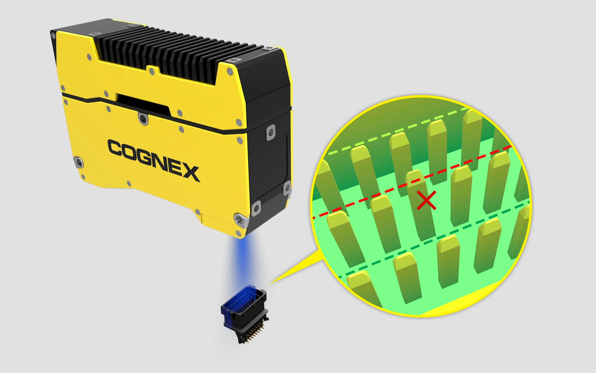 Cognex 3D-L4000 配備 VisionPro 三維雷射位移感測器 應用於連接器 Pin 高度 / 共面度