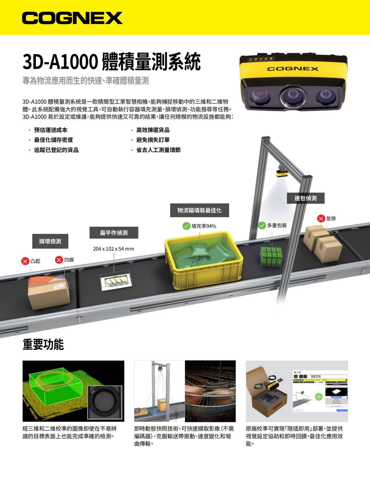 Cognex 3D-A1000 體積量測系統 物流自動化 包裹量測 威視康