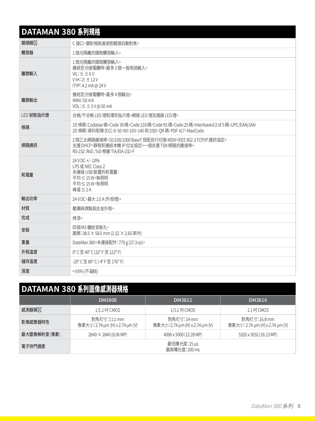 Cognex DataMan 380 系列讀碼器型錄 第 8 頁