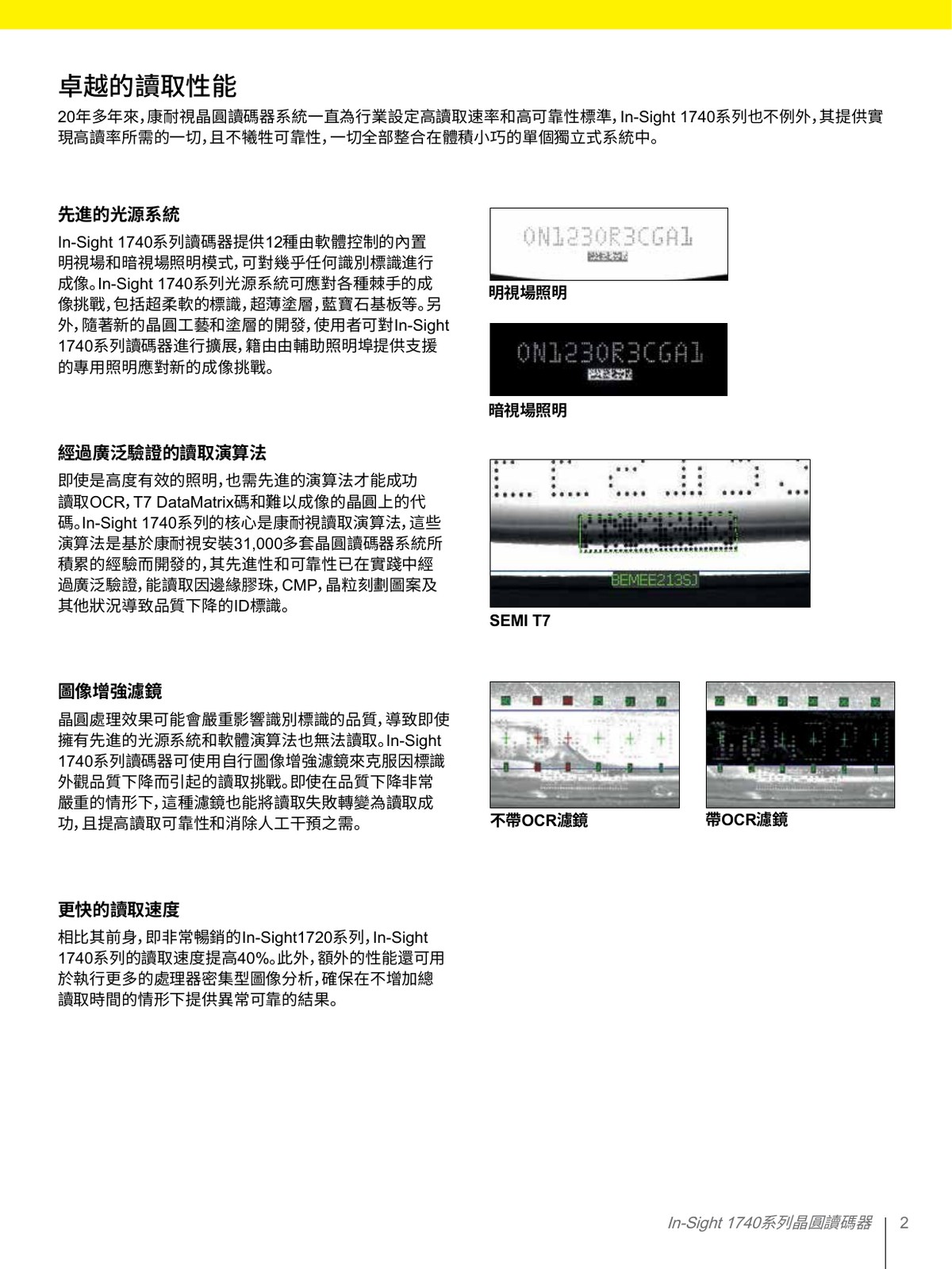 In-Sight 1740 卓越讀取性能 SEMI T7 OCR 條碼讀取